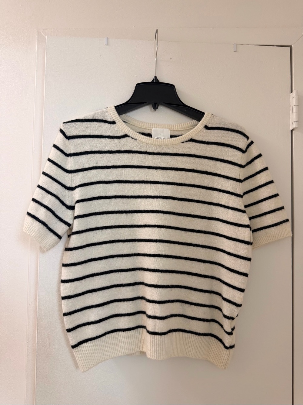 H&M Striped Short-Sleeve Knit Top — Cream and Black